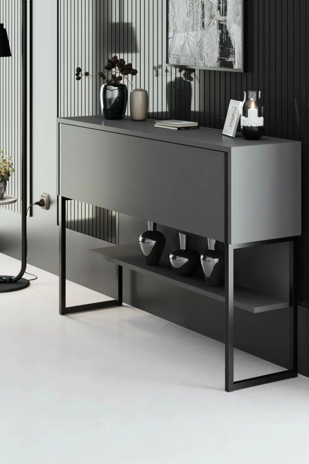 Komodë Hanah Home, Luxe, e zezë dhe antracit - 2