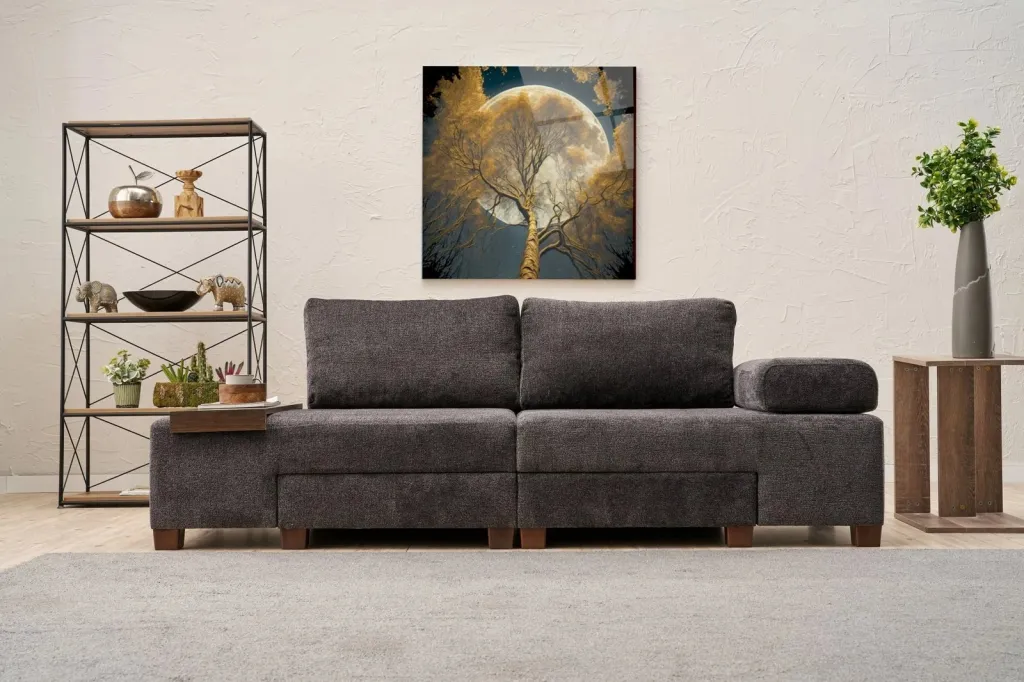 Krevat-sofá treshe, Atelier del Sofa, pëlhurë Perenna Chenille, antracit - 1