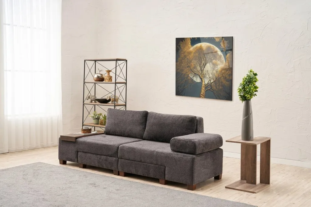 Krevat-sofá treshe, Atelier del Sofa, pëlhurë Perenna Chenille, antracit - 2