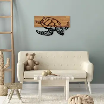 Aksesor dekorativ prej druri për mur, Caretta Caretta, Wallity - 314, ngjyrë e zezë dhe arre, 58x3x32cm
