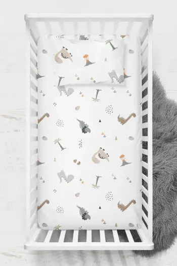 Set çarçafi me lastik për foshnje, L'essentiel, Dinozor, ranforce, gri/mustard/kafe