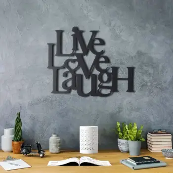 Aksesor dekorativ metalik për mur, Wallity, Live Love Laugh, ngjyrë e zezë, 40x49cm
