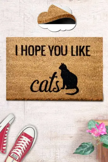 Tapet Coco për hyrje, dizajn 'I hope you like cats', shumëngjyrësh, 40x60cm