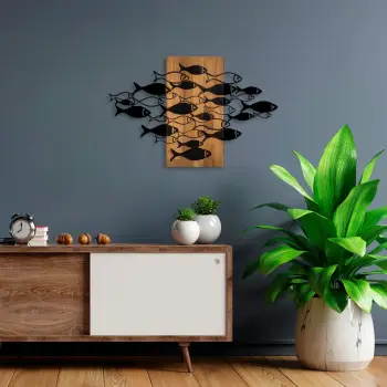 Aksesor dekorativ për mur, dru arre dhe metal, Wallity Shoal, 58x88cm