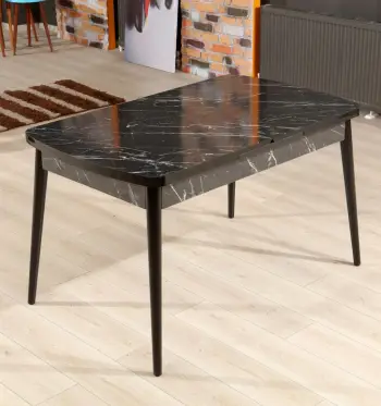 Tavolinë Ngrënieje me Zgjatje Bendir, zezë, bardhë