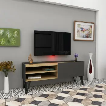 Komodë TV Veronica, ngjyrë lis dhe antracit, 120x49.5x33.1cm