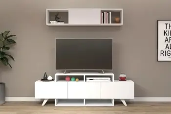 Set komodë TV me raft, ngjyrë e bardhë, Alwin Unit