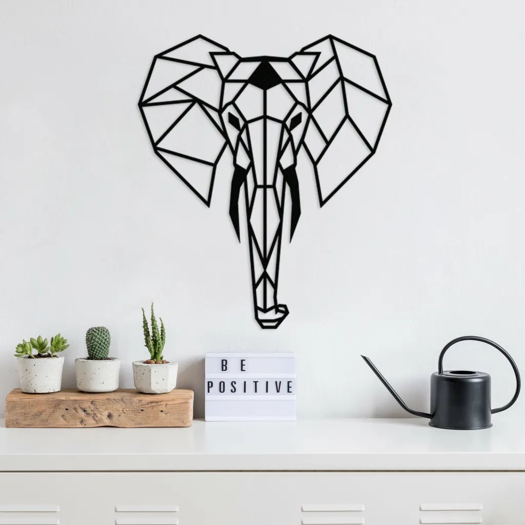 Dekor metalik për mur, elefant, ngjyrë e zezë, Wallity, 45x52cm - 3