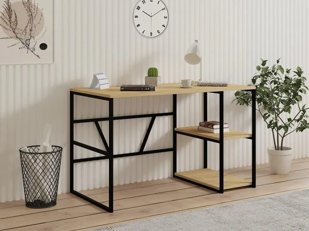 Tavolinë studimi Hanah Home, ngjyrë Sapphire Oak, me rafte - 1