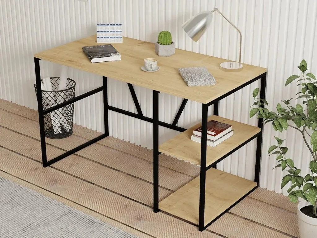 Tavolinë studimi Hanah Home, ngjyrë Sapphire Oak, me rafte - 3
