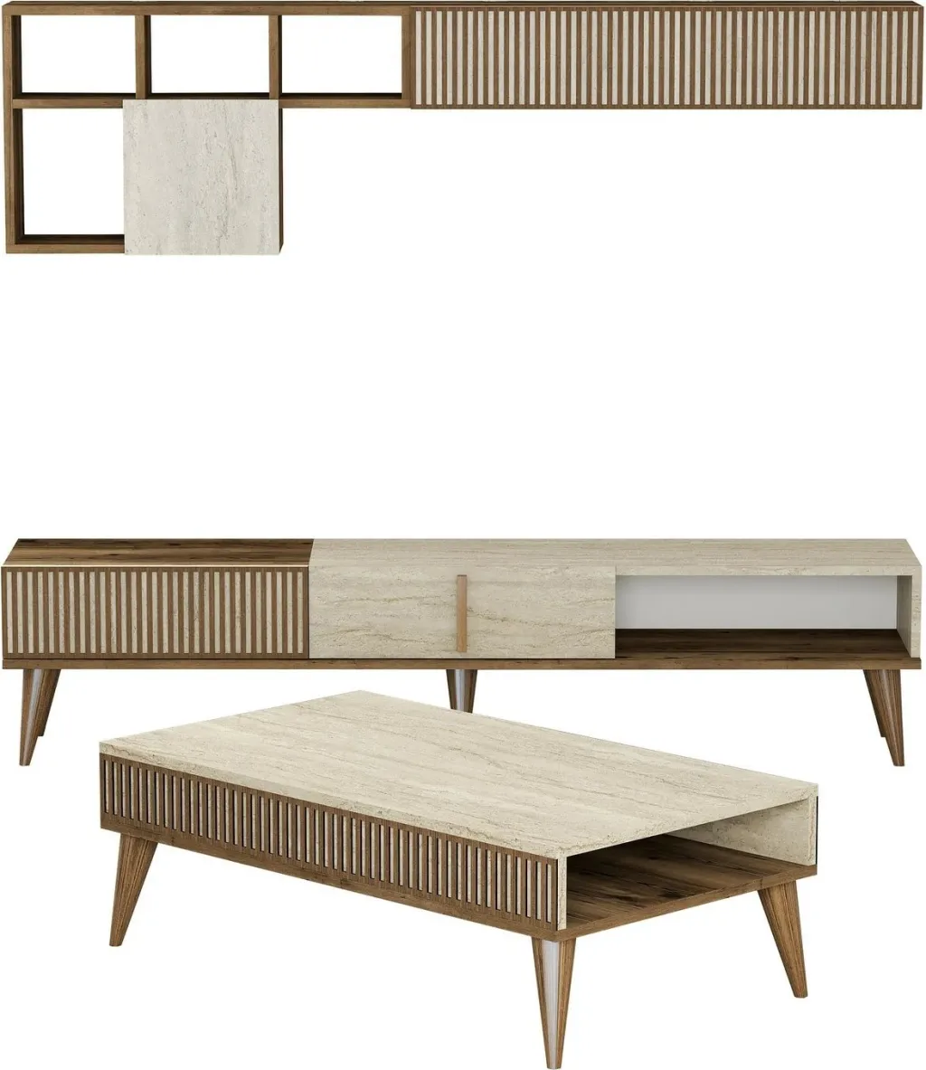 Set mobiljesh për dhomë dite, Milan, ngjyrë arre dhe travertin - 4