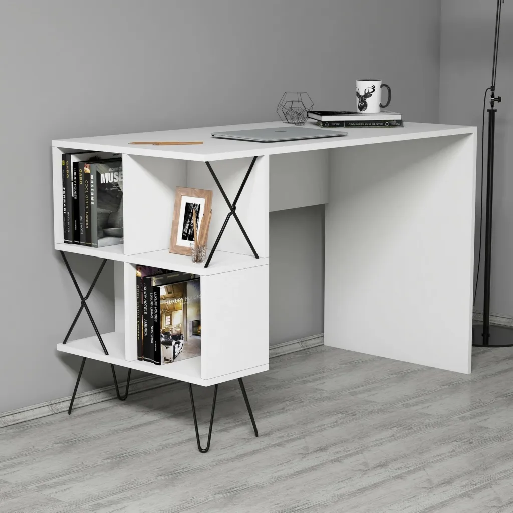 Set tavoline studimi me raft librash, Hanah Home, Hera, e bardhë - 3
