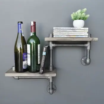 Raft muri Pipe, dru bredhi, metal, ngjyrë arre e zezë, Boruraf041