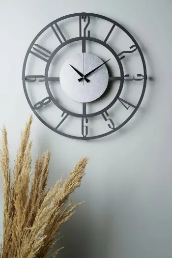 Orë muri dekorative metalike Wallity, Myk9912, e zezë dhe argjendtë, 50x50cm
