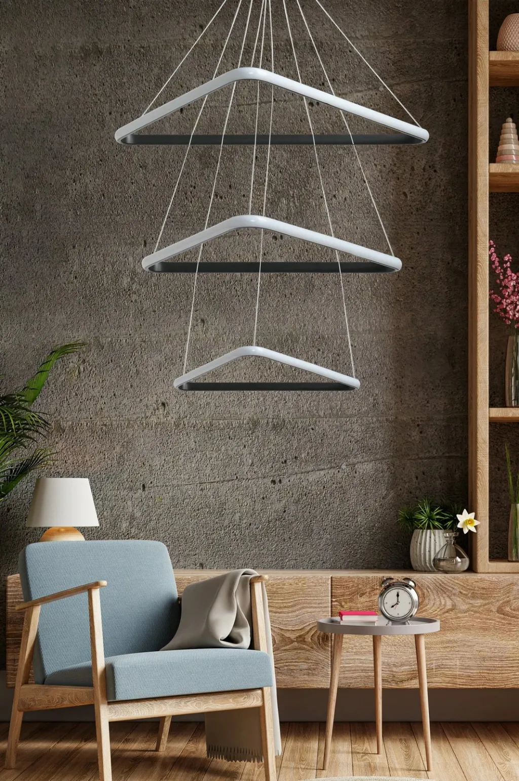 Llambë tavani Opviq, set trekëndësh Trinity, trup i zi, dritë e verdhë - 2