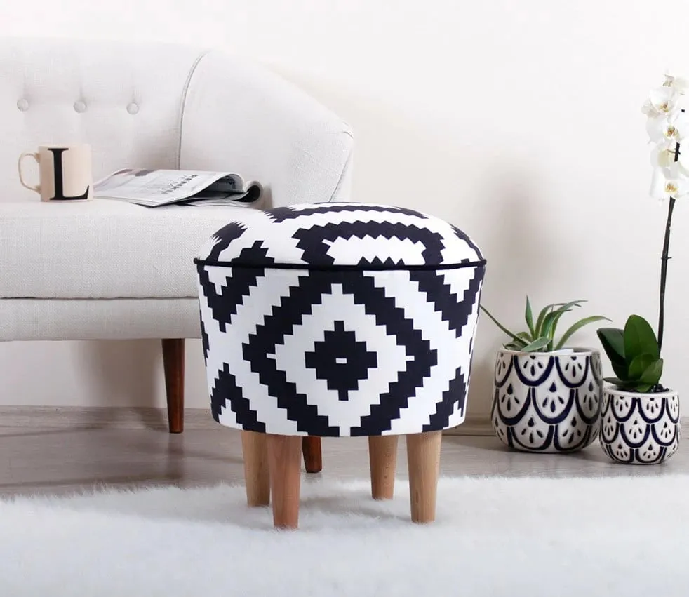 Puf Atelier del Sofa, Luiz, ngjyrë e zezë dhe e bardhë - 1