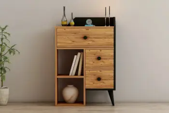 Komodë Hanah Home, Star, ngjyrë pishë Atlantike dhe e zezë