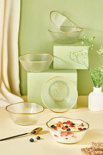 Set pjatash të thella prej qelqi, 6 copë, Hermia Ekol, transparente, 15cm