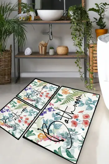 Set tapetash për banjo (3 copë), Mijölnir, ngjyrë e gjelbër me lule