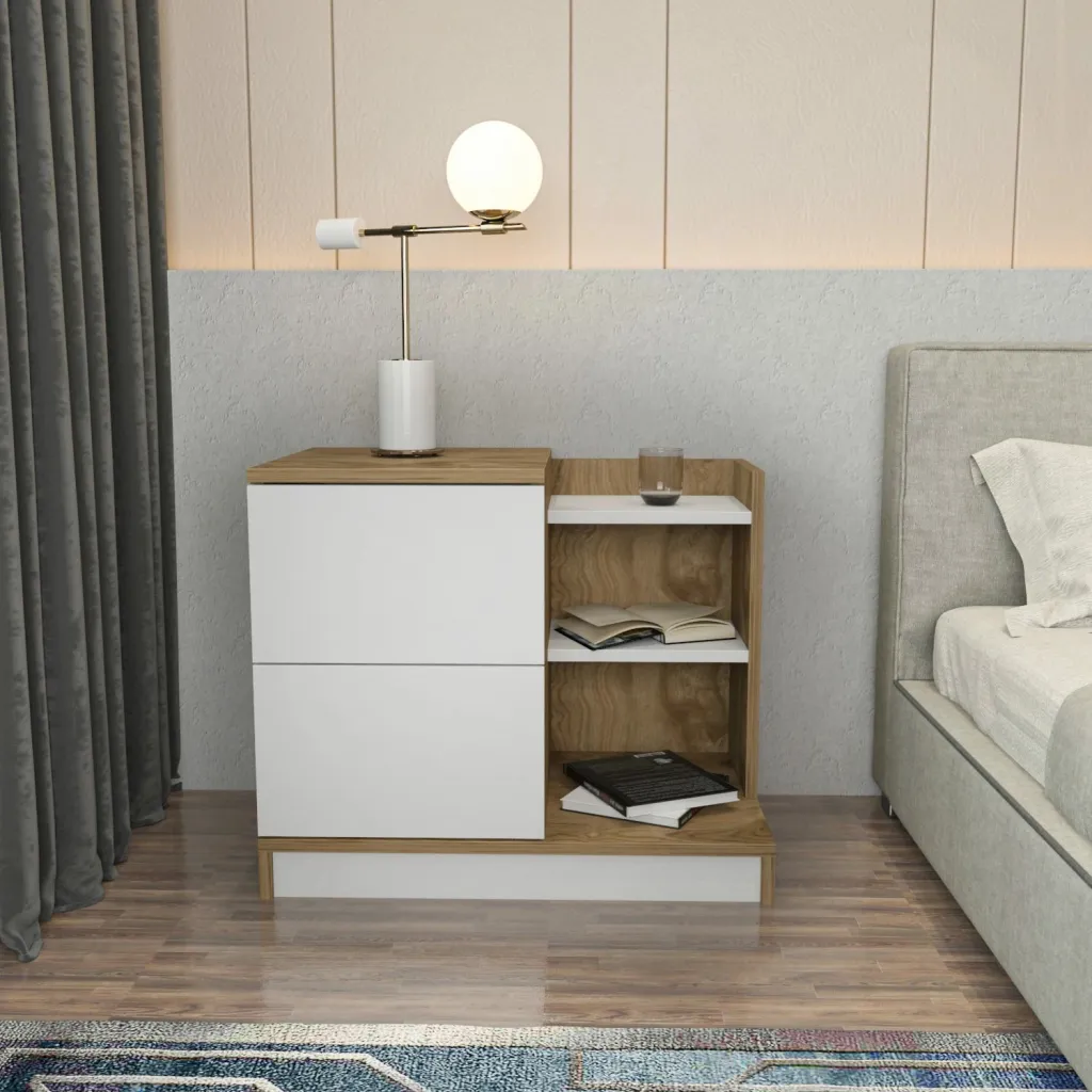 Komodinë Hanah Home, Rena, e bardhë dhe lis - 1