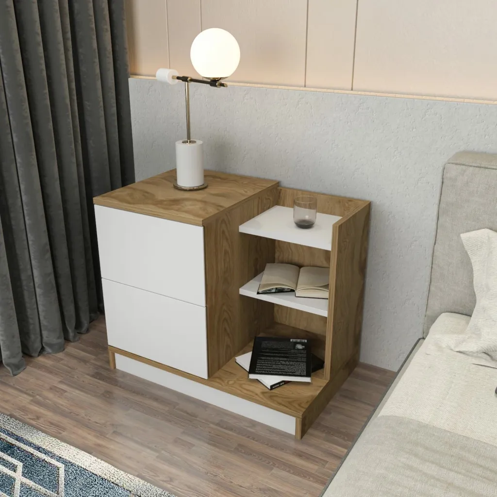 Komodinë Hanah Home, Rena, e bardhë dhe lis - 2