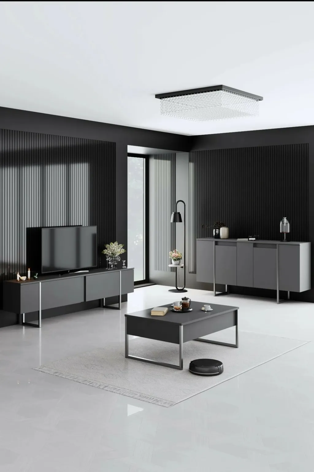Set mobiljesh për dhomë dite, Hanah Home Luxe, antracit, argjend - 1