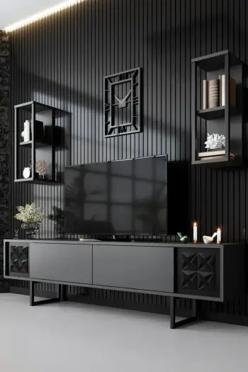 Komodë TV Hanah Home, vijë e zezë, antracit, e zezë