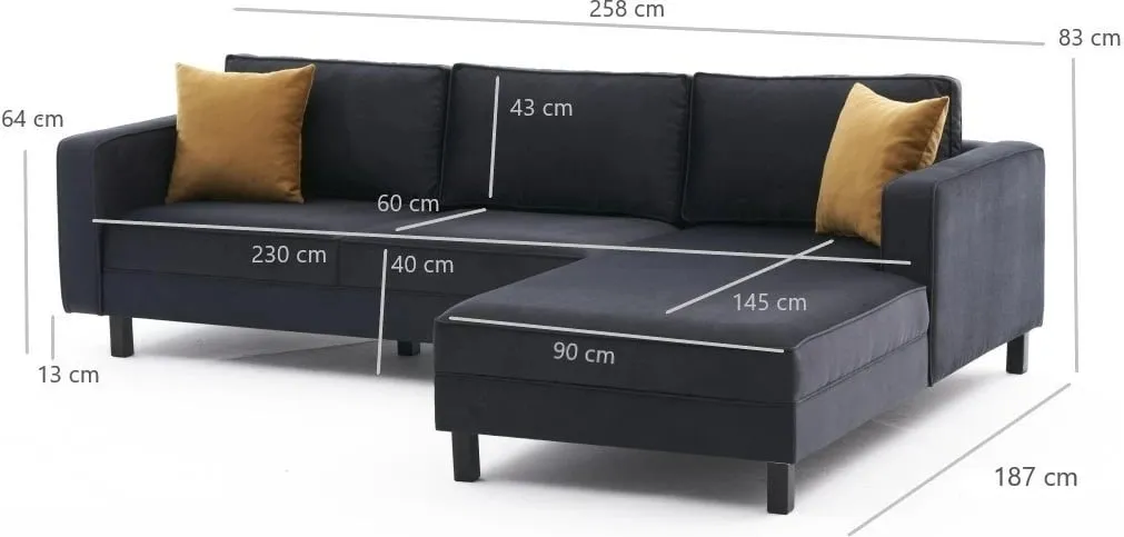 Këndore Atelier del Sofa, kadife, e djathtë, anthracite - 7