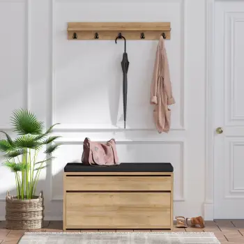 Stendë për korridor Hanah Home, Boby, ngjyrë lisi dhe e zezë