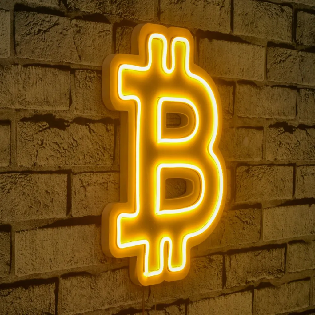 Dritë dekorative plastike LED, simbol Bitcoin, e verdhë - 1