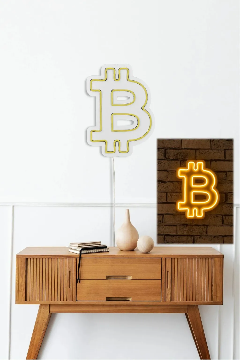 Dritë dekorative plastike LED, simbol Bitcoin, e verdhë - 4