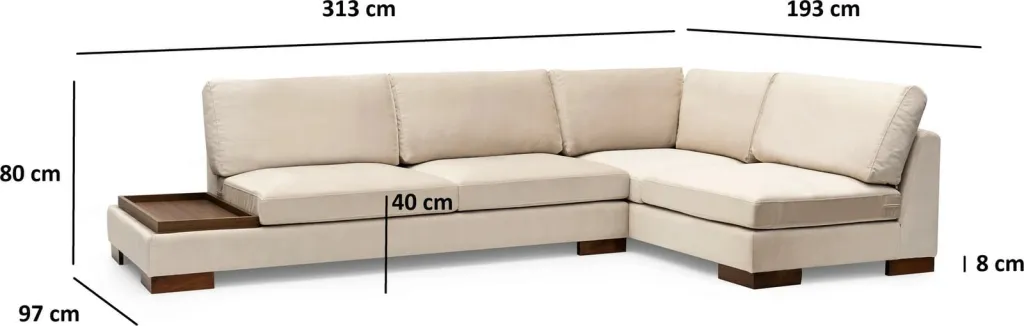 Këndore Tulip me pouf, e djathtë, bezhë - 11