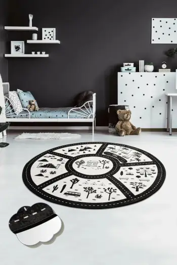 Qilim rrumbullak, dizajn Black City, 140 cm