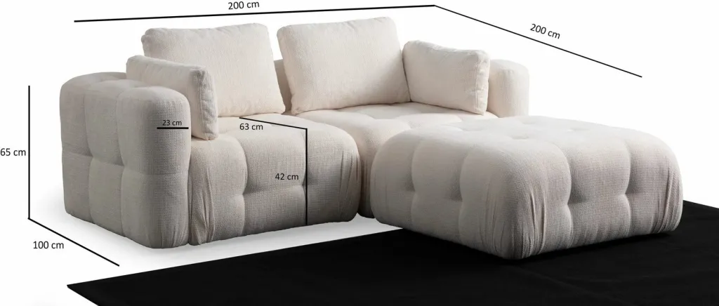 Këndare Amaris me 2 ulëse dhe pouffe, e bardhë - 10