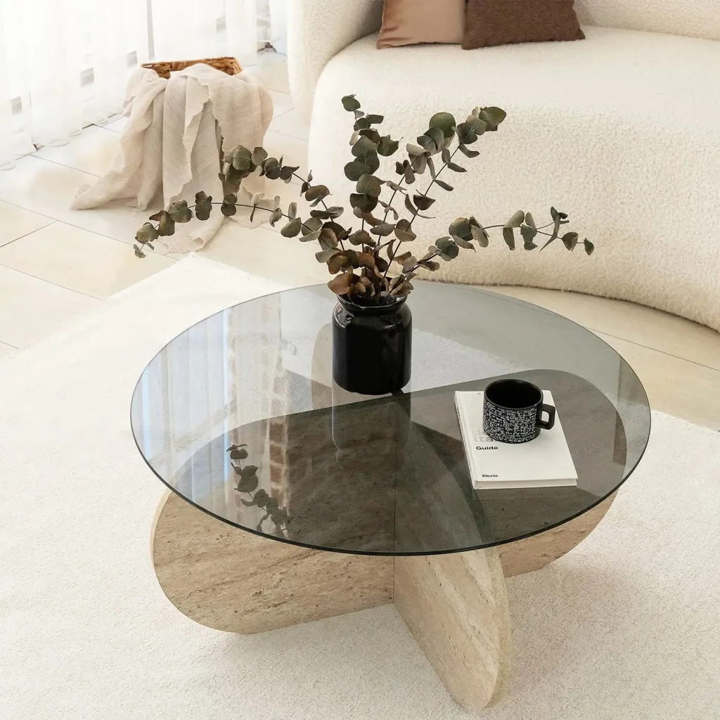 Tavolinë kafeje Hanah Home, Bubble, travertin dhe fume - 3