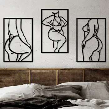 Aksesor dekorativ metalik për mur, Wallity, Body Positive Line, set prej 3 pjesësh