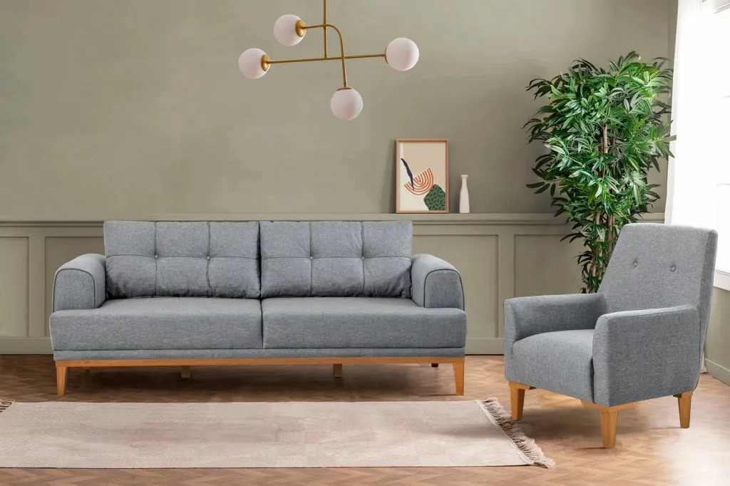 Set divani Atelier del Sofa, Vina, gri, këmbë dru Atlantic Pine - 2