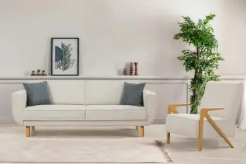 Set divan-krevat Atelier del Sofa, Larus Wood, ngjyrë lisi dhe krem