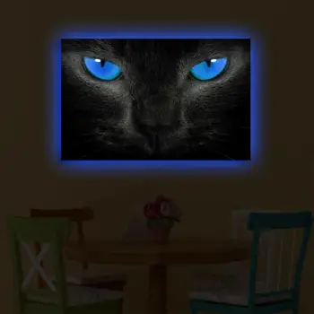Pikturë dekorative me LED, kanavacë, mace me sy të kaltër, 45x70cm