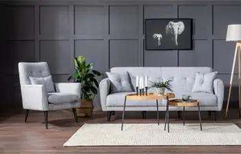Set divani me krevat dhe karrige krahu, ngjyrë gri, ARİA-TAKIM3-S 1008