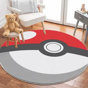 Qilim i rrumbullakët, ngjyrë e kuqe, dizajn Poké Ball, 100x100cm, Woopamuk155