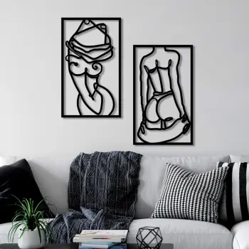 Aksesor muri dekorativ prej metali, Body Positive, ngjyrë e zezë, 42x70cm (2 copë)