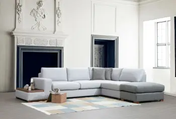 Këndare Atelier del Sofa, Loop 4, ngjyrë gri e çelët, me pouf dhe tavolinë anësore