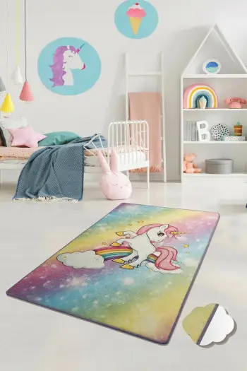 Qilim për fëmijë, shumëngjyrësh, model Unicorn, 100x160cm