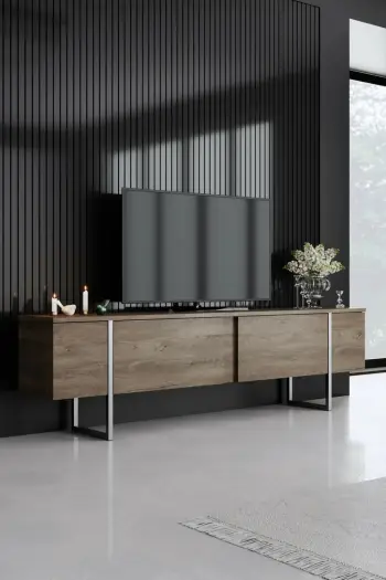 Komodë TV Hanah Home, Luxe, ngjyrë arre, argjend