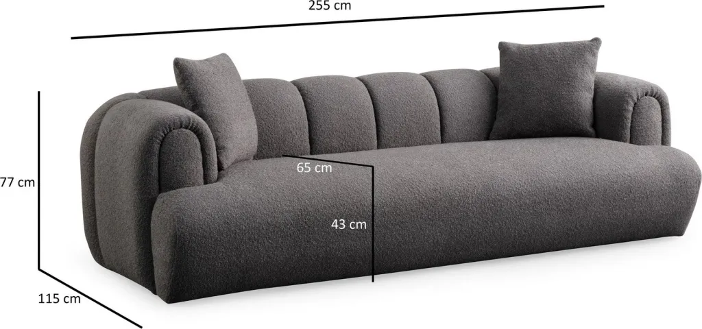 Divan treshe Atelier del Sofa, Puffy 3 Plain, ngjyrë antracit - 8