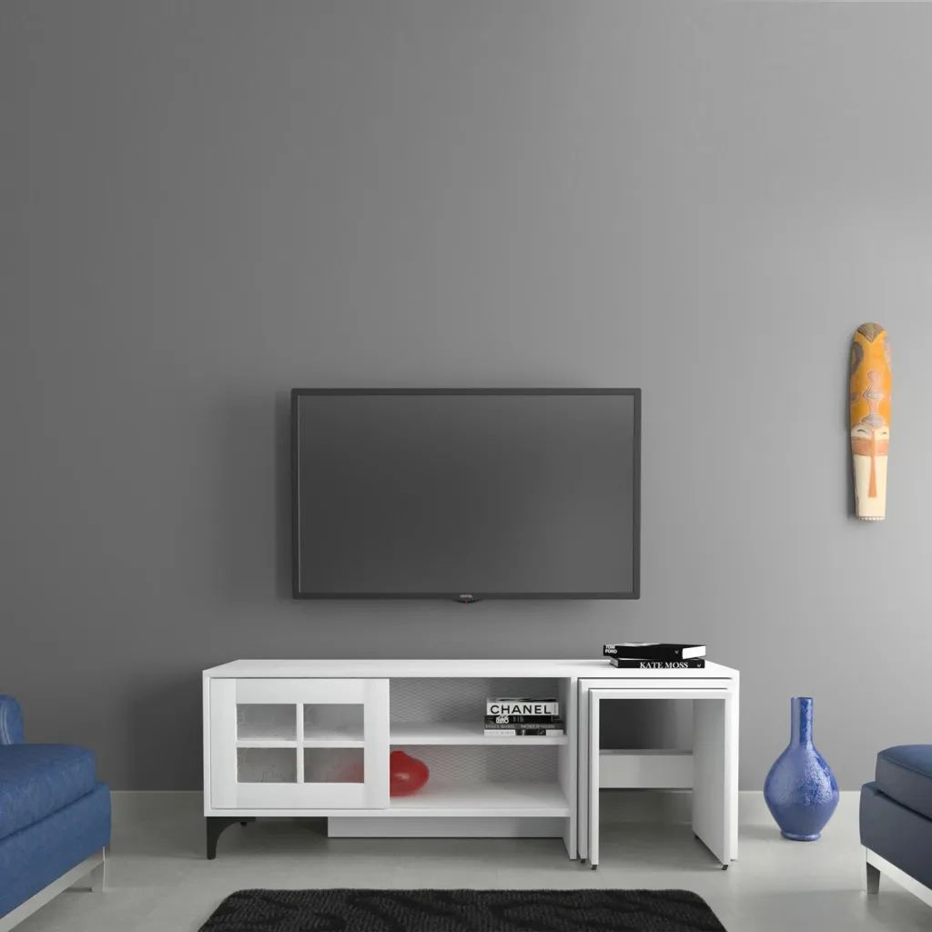 Komodë TV Hanah Home, Revival, e bardhë, me tavolina ndihmëse - 1