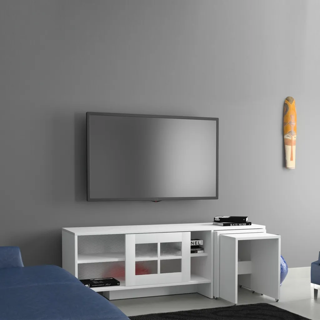 Komodë TV Hanah Home, Revival, e bardhë, me tavolina ndihmëse - 2