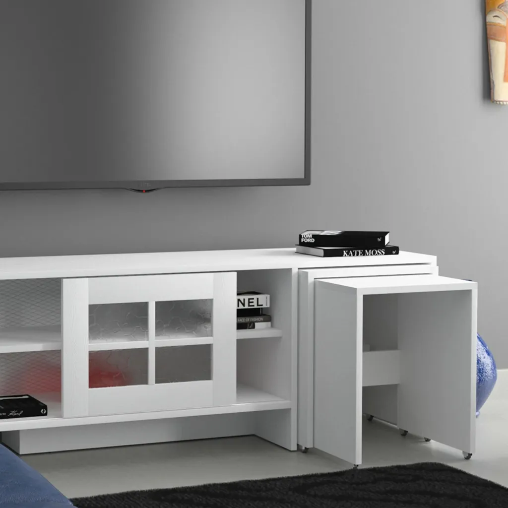 Komodë TV Hanah Home, Revival, e bardhë, me tavolina ndihmëse - 3