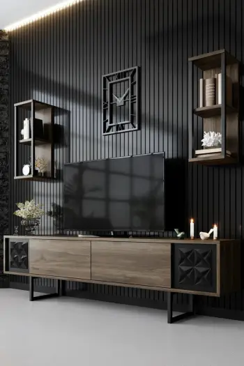 Njësi TV Hanah Home, vijë e zezë, ngjyrë arre, e zezë